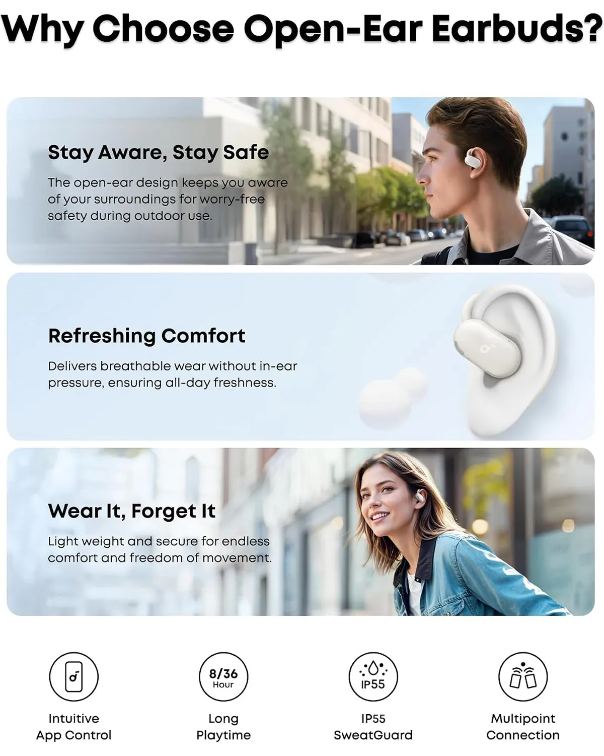 Anker Soundcore V20i Open-Ear Wireless Earbuds - A3876H21 - White